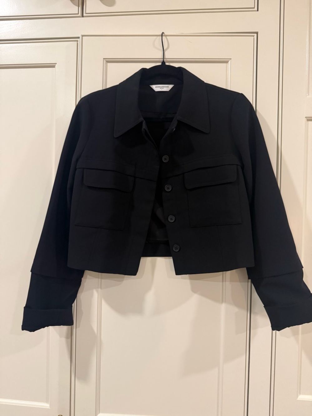 Amanda Uprichard Black Cropped Blazer with Front Flap Pockets